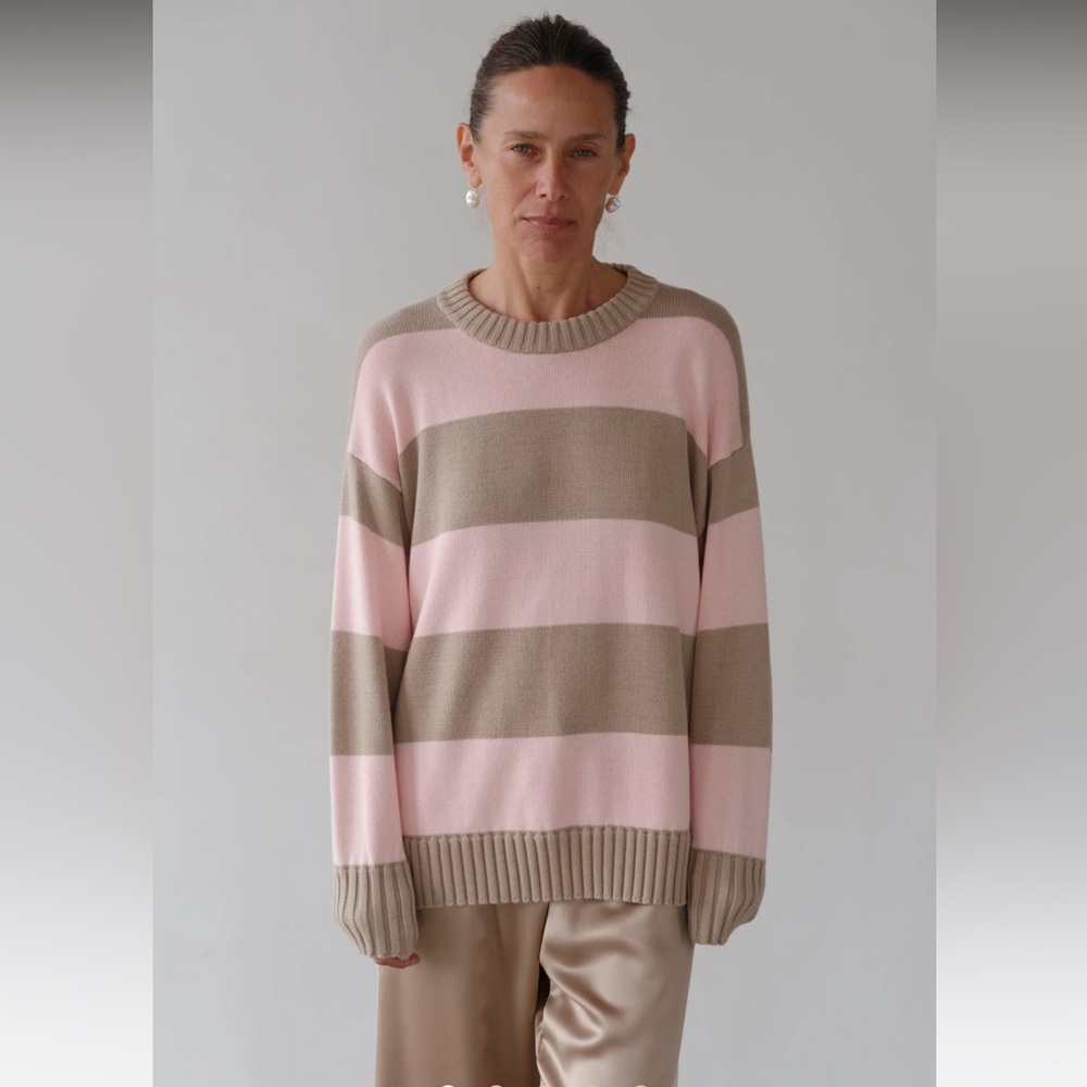 DONNI The Cotton Knit Stripe Crewneck Sweater